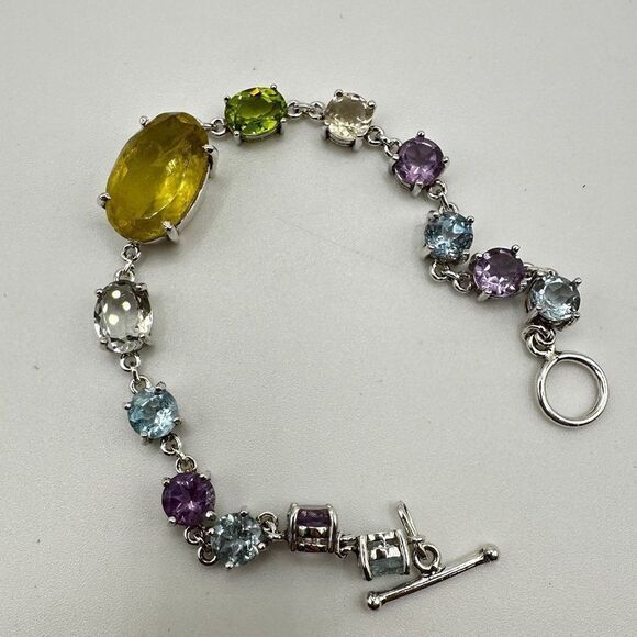 NWOT 7" One-of-a-kind Multi-gemstone and sterling silver bracelet! - Picture 4 of 16